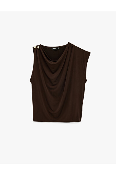 Koton Crepe Fabric Accessory Detailed Sleeveless Degaje Collar Blouse