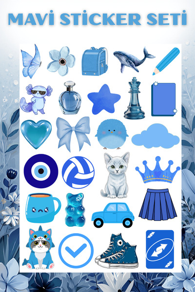 Hanelia Art Mavi Estetik Sticker Seti | Laptop, Ajanda ve Defter İçin | Premi...
