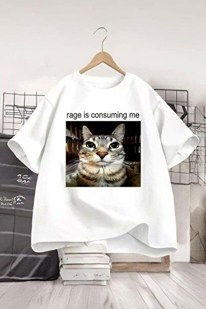ARS Butik Cat Rage Is Consuming Me White Unisex Tshirt