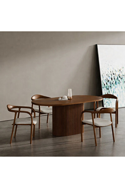 Trihome Masif Ahşap Oval Yemek Masası – Flüt Ayaklı Modern Tasarım | Modern &...