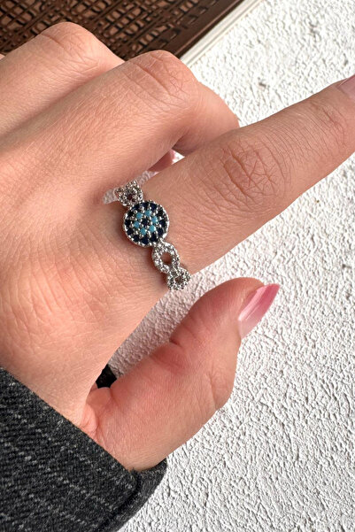 Leo'Stone Infinity Detailed Evil Eye Bead Design Adjustable Women's Steel Ring