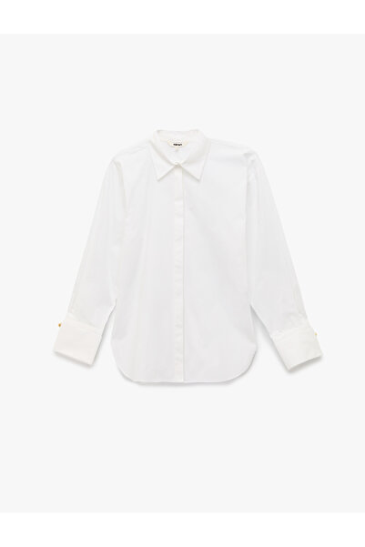 Koton Comfortable Fit Long Sleeve Cufflink Detailed Poplin Shirt