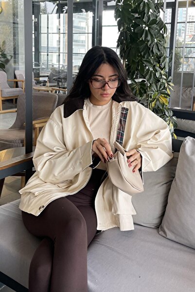 Mzr Collection Velvet Collar Zippered Raincoat - Beige Beige