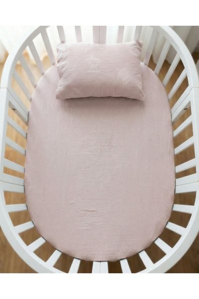 Pufuduk Baby 100% Cotton Muslin Elastic Fitted Sheet and Pillowcase Set - Powder Pink