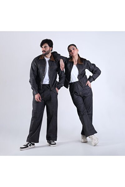 Ambit Trends Unisex Dark Denim Co-Ord Set with Contrast Colla