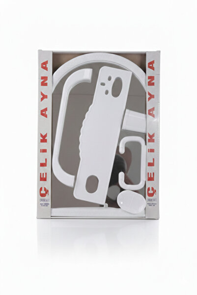 Çelik Ayna 5 Parça Plastik Banyo Seti Ve Aynası - Beyaz