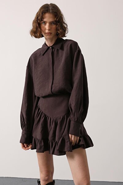 Trend Alaçatı Stili Women's Brown Layered Flounce Mini Skirt Alc-X15075