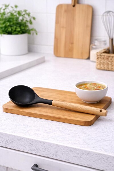 Porselen Diyarı Teflon Bamboo Handle Fireproof Non-Stick Ladle
