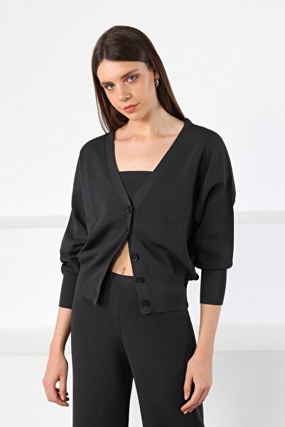 Ferraro Anthracite Long Sleeve Buttoned Viscose Women's Knitwear Cardigan