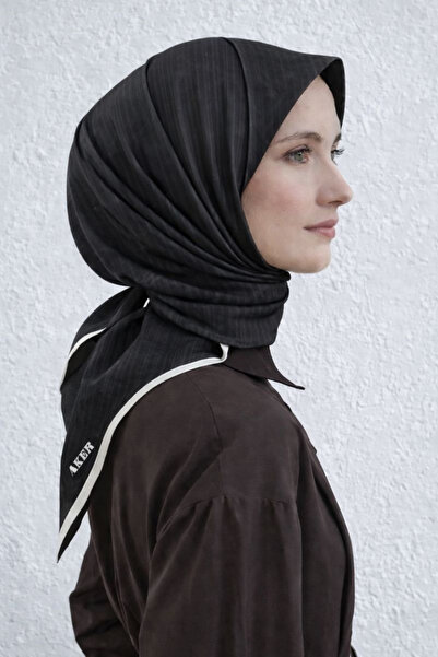 Aker Jacquard Sura Silk Scarf 7208404 - 312 Syr53002 Black Line Pattern