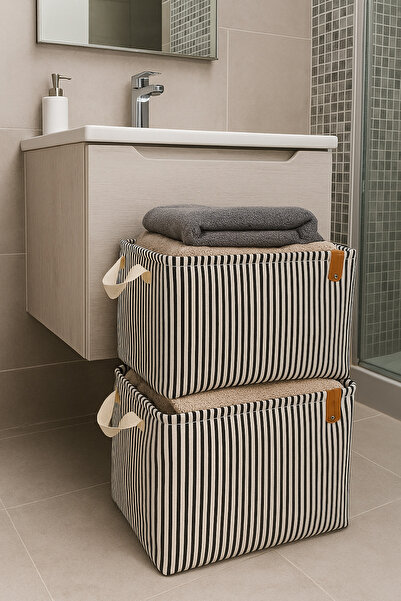 homyjr's Black Striped Multi-Purpose In-Cabinet Toy Storage Box Basket Organi...