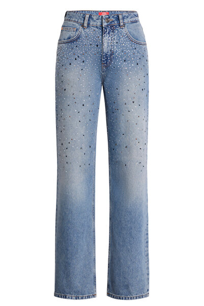 JUD Lopez 1003-1 Normal Waist Stoned Light Blue Comfort Straight Jeans for Women