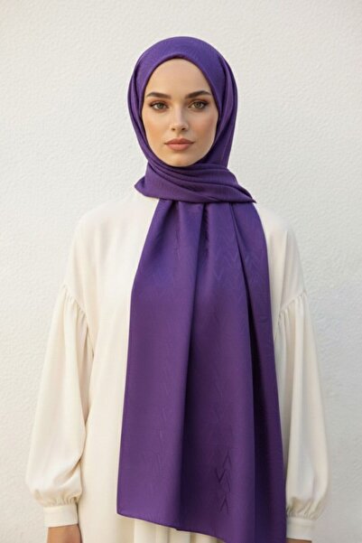 Mizalle & YAQA Filigran Desenli Jakarlı Mor Şal