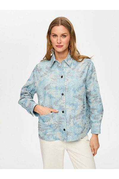 Faik Sönmez Kendinden Nakış Payet Desenli Jean Ceket US26JCK003