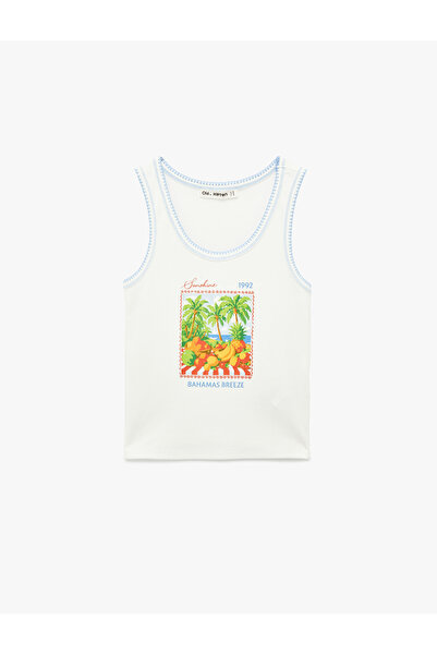 Koton Cotton Crew Neck Printed Tank Top