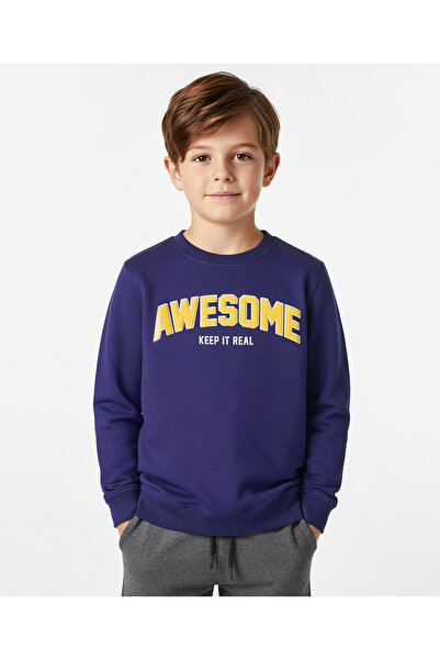 Pine kids Knit Full Sleeves Sweatshirt with Awesome Print - Navy Blue