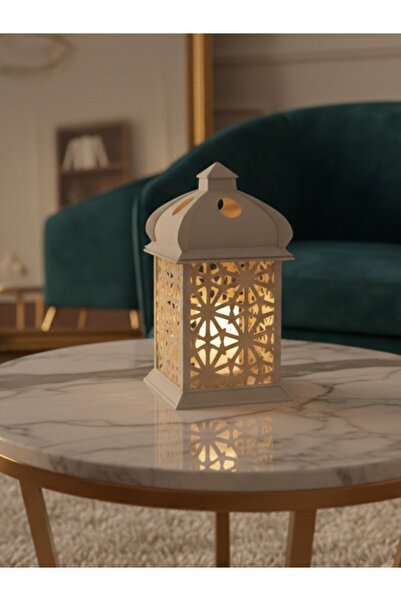 Pammuks Dekoratif Modern Desenli Beyaz Fener Lamba - Sıcak Işık Ledli Gece La...