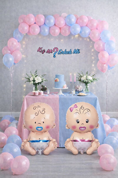 Baloncu Dede Kız mı Erkek mi Baby Shower Cinsiyet Partisi Seti Banner Bebek B...