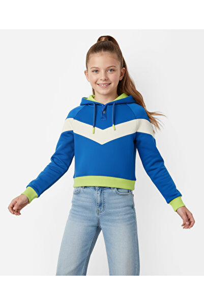 Pine kids Cotton Knit Full Raglan Sleeves Hooded Sweatshirt with Cut & Sew De...