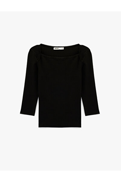 Koton Cotton Slim Fit Long Sleeve Square Neck Blouse