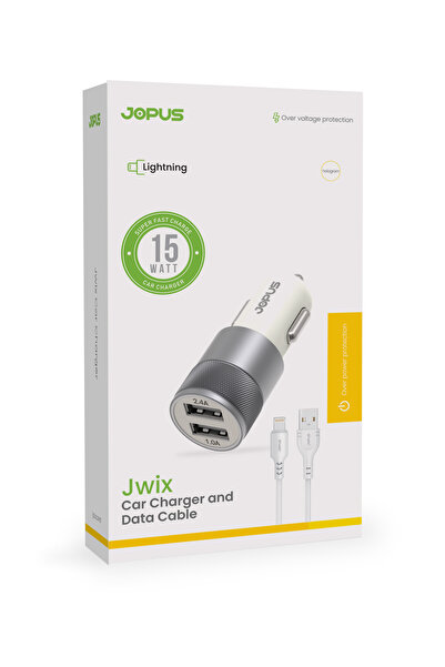 Jopus 2in1 15W Hızlı Araç Şarj Cihazı Kablolu Lightning Set - iPhone Uyumlu Ç...