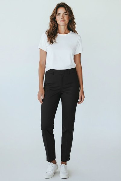 zhrcollection High-Waisted Black Fabric Trousers – Stylish & Comfortable Cut with Side Zipper on the Leg