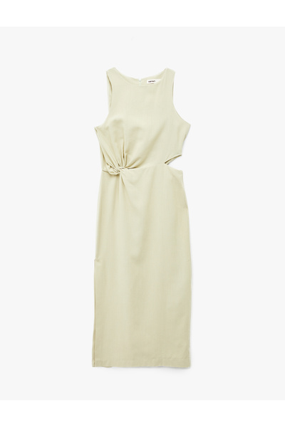 Koton Φόρεμα μίντι χωρίς μανίκια με λαιμόκοψη εφαρμοστό και λεπτομέρεια παραθ...