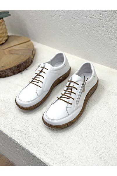 NUR KARACA 26Y-182-7059 Genuine Leather Daily Shoes with Zipper Detail and Ru...