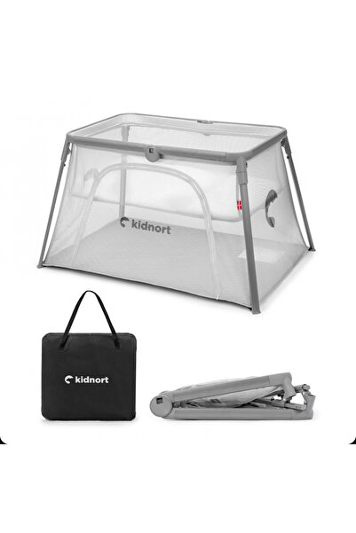Kidnort 2 in 1 travel cot for children Bleke Grey, foldable and portable, sid...