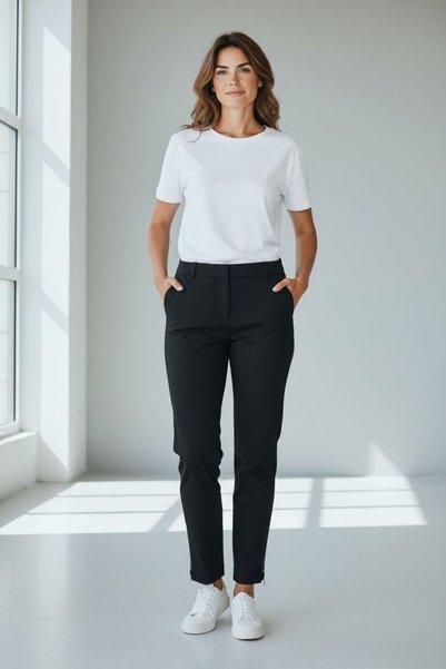 zhrcollection High-Waisted Black Fabric Trousers – Stylish & Comfortable Cut with Side Zipper on the Leg