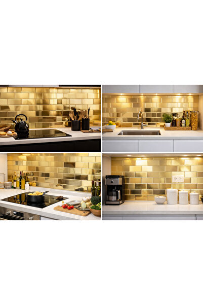 DOGA ONLINE 5x10 cm Gold Aynalı Pleksi Ayna Tuğla arkası yapışkanlı 5 adet