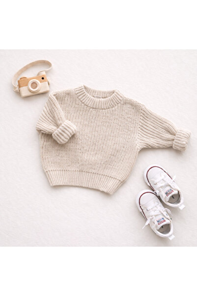 ESES BEBE Unisex Bebek-Çocuk Triko Kazak – Bej (taş) Rengi, Yumuşak Dokulu, K...