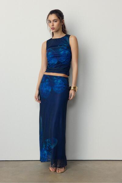 Stradivarius Printed tulle midi skirt