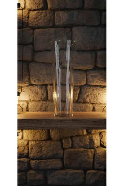 Paşa Cam Vază din sticlă transparentă, conică, lucrată manual, cu model optic...