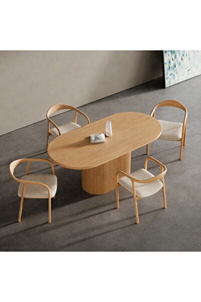 Trihome Masif Ahşap Oval Yemek Masası – Flüt Ayaklı Modern Tasarım | Modern &...