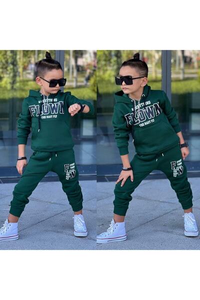 Bambam Set copii FLOW -hanorac cu glugă si pantaloni , culoare verde