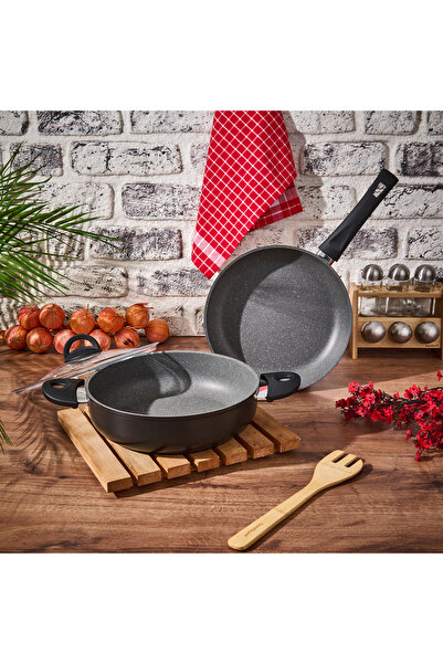 Leggno Neo 3 Parça Granit Tencere Seti - Siyah