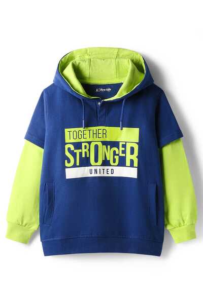 Pine kids Cotton Knit Full Doctor Sleeves Hooded Sweatshirt with Text Print -...