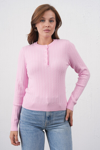 Park Karon Women's Crew Neck Button Detail Hair Knit Premium Yarn Knitwear Sw...