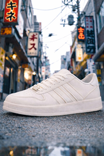 SOLAZER Women's Stripe Detailed White Sneaker Walking Shoes