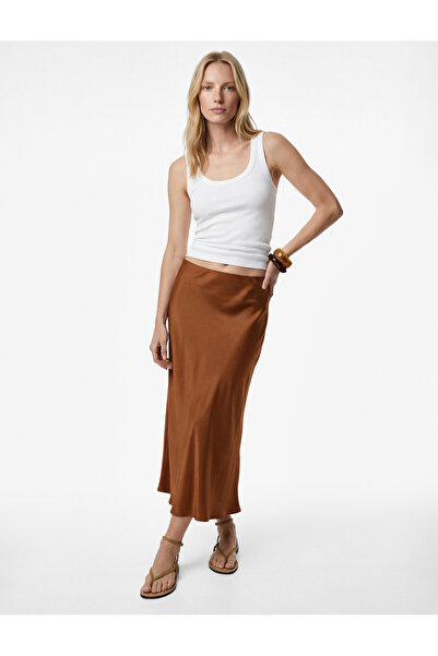 Koton Slim Fit Fish Cut Satin Midi Skirt
