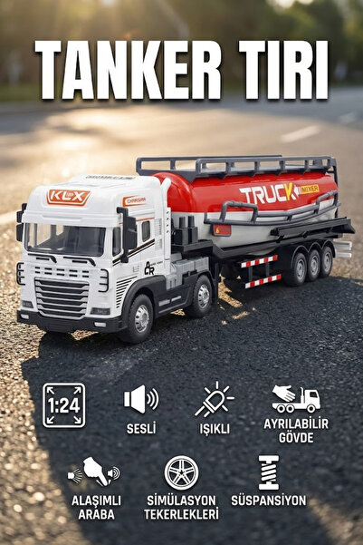craftivio 1:24 Ölçek Diecast Metal Kafa Işıklı ve Sesli Oyuncak Tanker Tırı -...