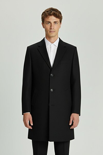 Sabri Özel Giotelli Siyah Regular Fit Yünlü Ceket Yaka Palto