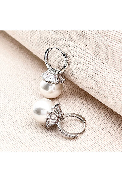 Siya Silver Special Series Zircon Stone and Pearl Hoop Earrings - Gift Boxed