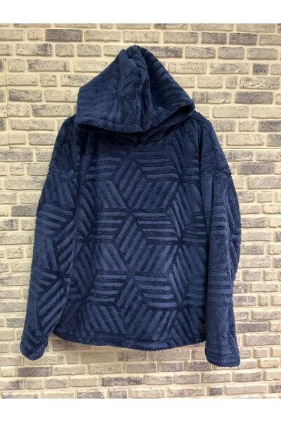 FASHION PULSE TEKSTIL Unisex-Navy Blue Plush/Polar Fleece Hooded Sweatshirt-P...
