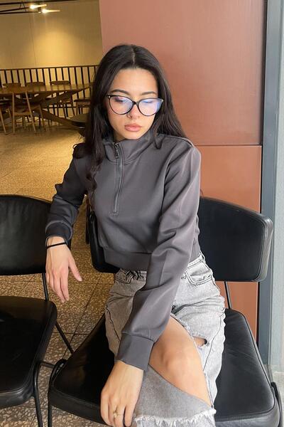 KECHİ WOMAN نصف سحاب أمامي بأكمام طويلة - رمادي