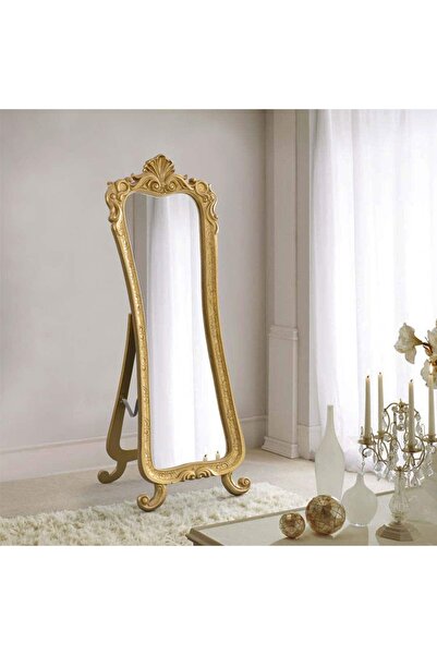 Dekordelisi Antik Avantgarde Bihter Ayaklı Ayna Altın Varak EN: 60 cm BOY: 16...