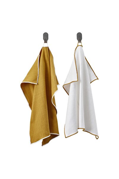 IKEA SANDABBORRE Table Napkin, White/Dark Yellow, 50 x 50 cm