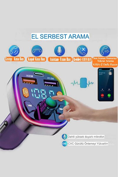 Mmctech Bluetooth Araç Kiti Araç Fm Transmitter USB Type-C MP3 SD Kart Flash ...