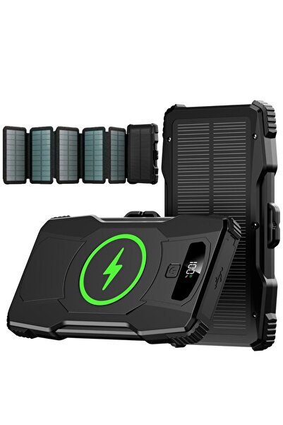 Linomag Външна соларна батерия с 6 панела, Linomag®, 10000 mAh, магнитно безж...